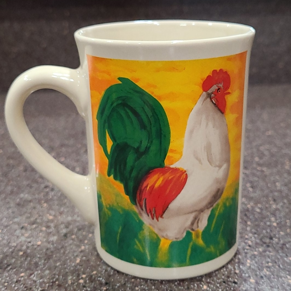 Rooster Mugs set of 4 Cups Coffee Tea Bay Island Vintage Farm Designs Slim 8 oz - Picture 6 of 16